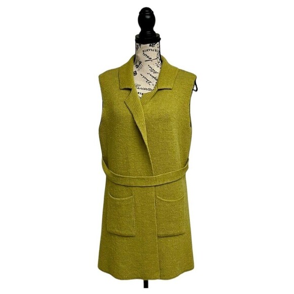 Yida Green Long Lined Cardigan Sleeveless Wool Alpaca Knit Open Designer Retro L - Picture 7 of 11